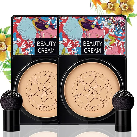 2 Pack Mushroom Head Air Cushion CC Cream, Beauty Cream EXO TOO Foundation, Full Coverage Base Primer with Two Mushroom Head Sponges