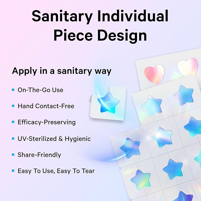 Sosky Hologram Pimple Patches for Face, Hydrocolloid Acne Patches with Salicylic Acid, Cute Star Zit Stickers,Colorful Blemish Covers,48 Count Blue Pink Heart Moon Butterfly Flower