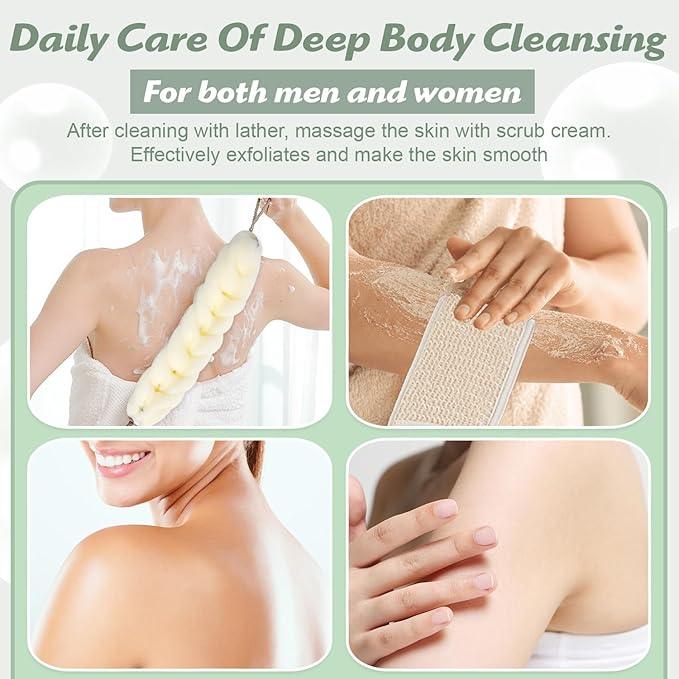 Back Scrubber for Shower Exfoliating Loofah with Handle 3 Piece Body Scrubber Bath Sponge for Men and Women Shower Towel