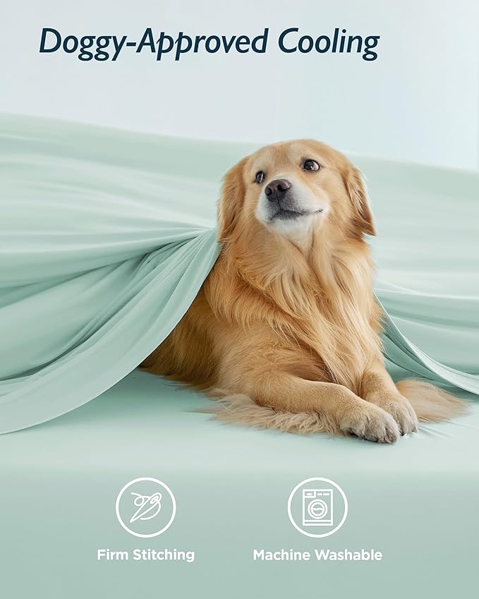 Breescape Cooling Sheet Set King Size - BlendTek™ Dry & Cool Technology for Hot Sleepers and Night Sweats, Q-Max>0.46 Tech, Deep Pocket Up to 18", 360° Elastic Band, Mint Green