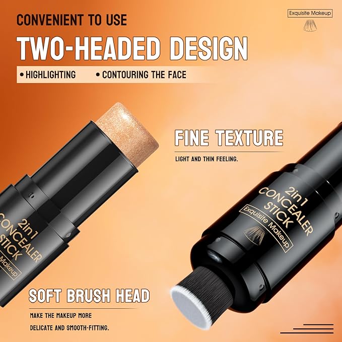 2 In 1 Highlighter Makeup Stick with Built-In Brush, Glow Highlighter Stick Makeup for Face and Body, Long Lasting, Waterproof, Matte (#03)