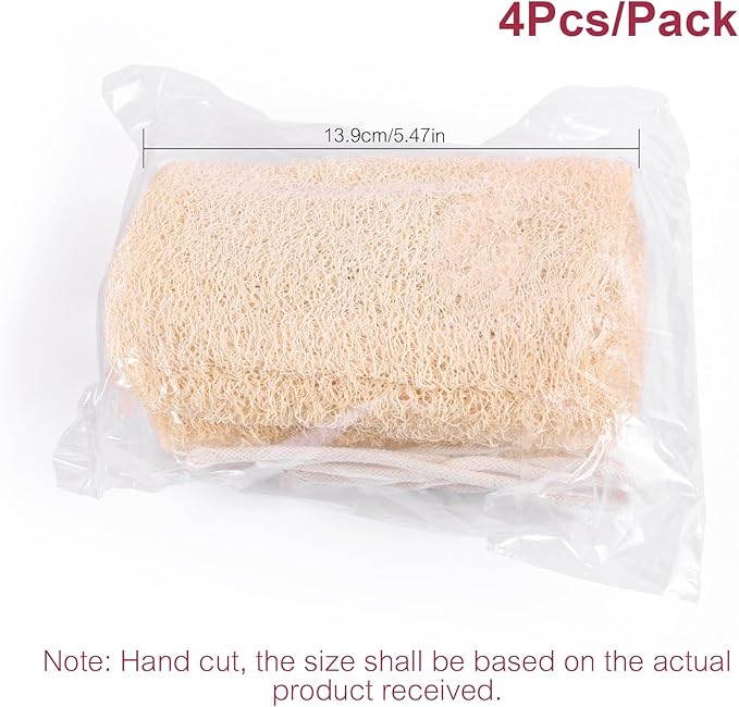 KADS Natural Loofah Sponge, Unbleached, 4 Pcs Luffa in Bulk, Eco Friendly Deep Clean Exfoliating Bath Scrubber for Adults, Men and Women Shower and Body Skin Care (12cm Length)