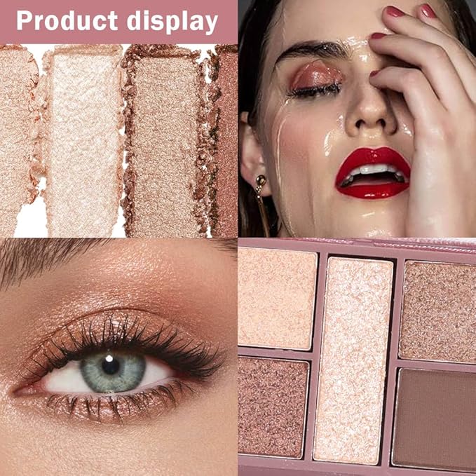 5 Colors Champagne Gold Shimmer Eyeshadow Palette for Eye Makeup,High Pigmented Metallic Eye Shadow Powder Palet de sombras de ojos