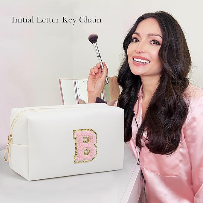 Birthday Gifts for Women Her,Travel Cute Makeup Bag,Large Capacity Cosmetic Bags for Women Makeup Pouch PU Leather Waterproof Cosmetic Bag (B, White)