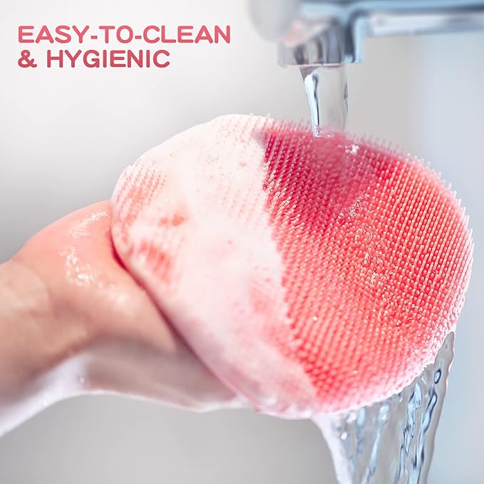 Manmihealth 15.7" Cute Back Scrubber & Soft Silicone Shower Brush Face Scrubber Set (3 PCS), Paw-Shaped Silicone Back Brush & Body Facial Scrubber with Super-Soft Bristles Combination(PinkSet)