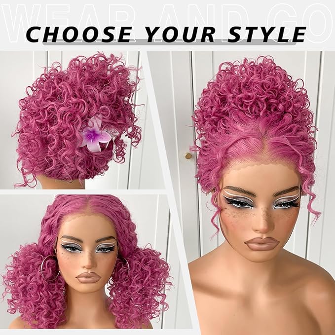 Purple Curly Wig Synthetic HD Lace Frontal Wig Pre-Plucked 13x6 Wear And Go Glueless Wig Afro Lavender Kinky Curly For Cosplay