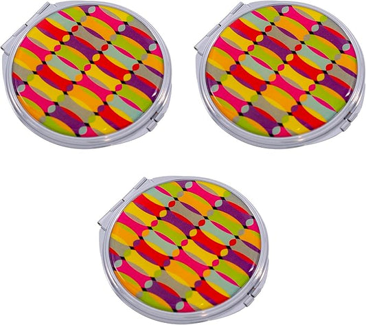 Stephanie Imports Set of 3 Double Sided Magnifying Compact Slim Mirrors with Printed Insert (Circle - Rainbow Bend)