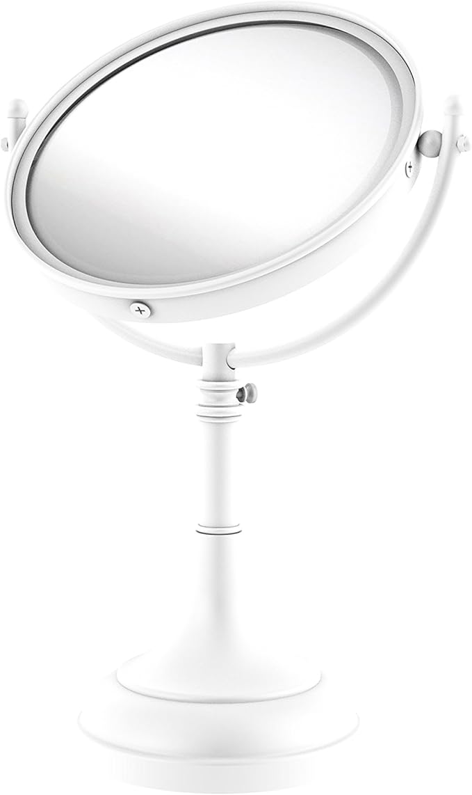 Allied Brass DM-1/2X Height Adjustable 8 Inch Vanity Top 2X Magnification Make-Up Mirror, Matte White