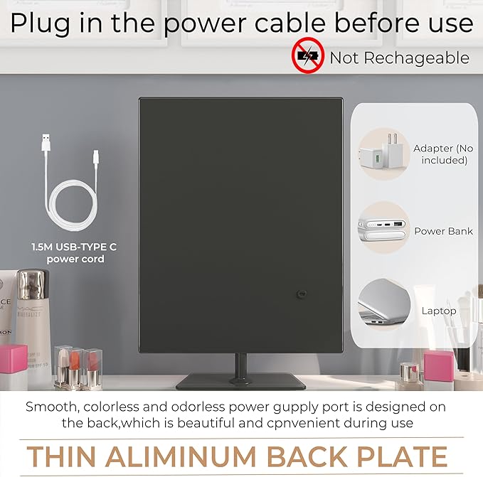 Makeup Mirror with Lights, 12.6 x 17.7 Inch LED Vanity Mirror, Lighted Makeup Mirror with Dimmable 3 Modes, Smart Touch Control, Aluminum Frame and Tempered Glass Base, Bronze