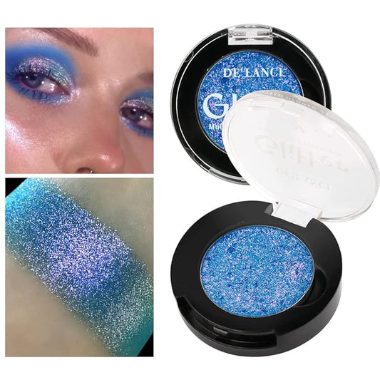 Afflano Holographic Glitter Eyeshadow - Color Change Multichrome Silver Blue Shimmer Metallic Eye Makeup, Sparkling Pigment Chameleon Duo Chrome for Blue Eyes