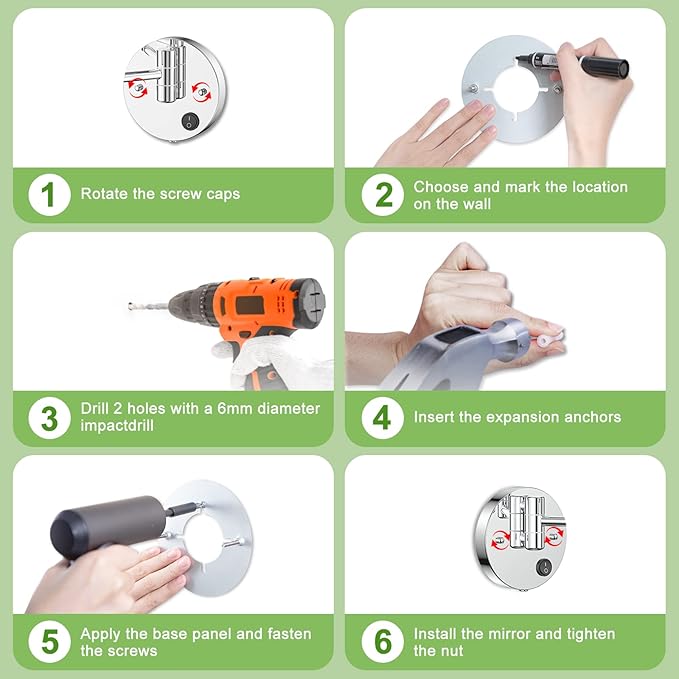 Anfauny 9 Inch Wall Mounted Lighted Makeup Mirror, Double Sided 1X/10X Magnifying LED Vanity with 3 Color Lights and Stepless Dimming, 360°Swivel Extendable Cosmetic for Bathroom- Black