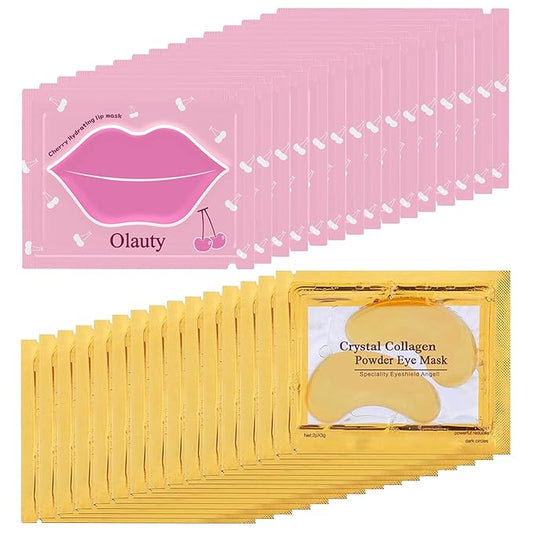 30 Pairs Lip Masks & Under Eye Patches,Cherry Lip Mask Used for Moisturize and Prevent Chapped Lips,24K Gold Eye Mask for Puffy Eyes and Dark Circles Treatment,Cherry Collagen Mask Set
