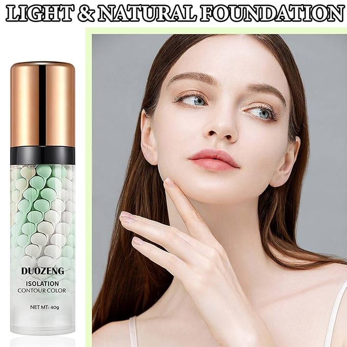 2 Pcs One Step Color Corrector,Natural Isolation Cream,Face Primer Makeup Tricolor Moisturizer,Oil Control & Moisturizing Skin Tone Correcting Primer Concealer Foundation Set B