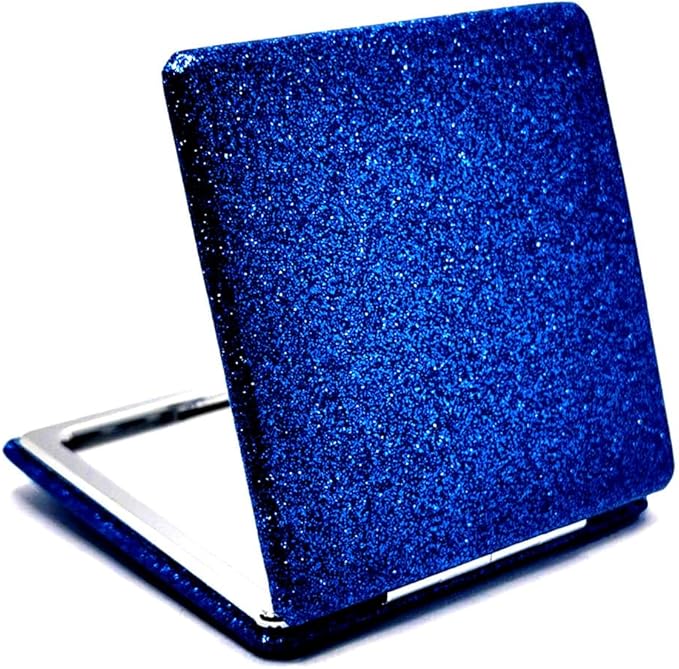 Blue Compact Makeup Mirror for Men and Women, 1x/2x Magnifying Foldable Cosmetic Mirror, Portable Double-Sided Travel Mirror for Beauty, Elegant Vanity Mirror for Pocket Purse Clutch