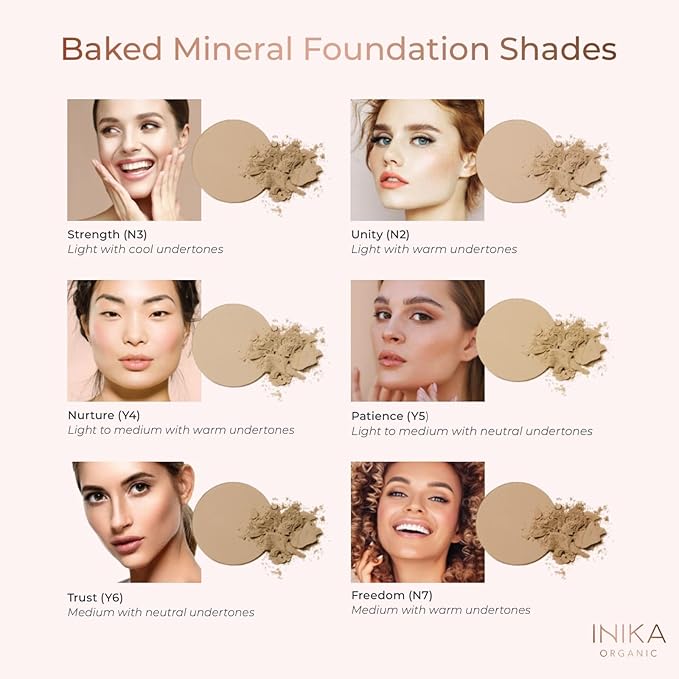 INIKA Organic Buildable Baked Mineral Foundation Compact Powder - Lightweight, Breathable Natural Base with Hydrating Squalane and Magnolia Bark Extract - Natural and Vegan Makeup, Strength, 0.28 oz