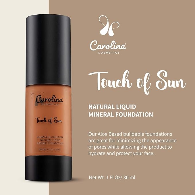 Plant-Based Foundation in Touch of Sun Shade - Hydrating, Pore-Minimizing & Buildable Coverage - Vegan, Non-GMO, Gluten-Free, Paraben-Free - Sun Protection - 1Fl Oz