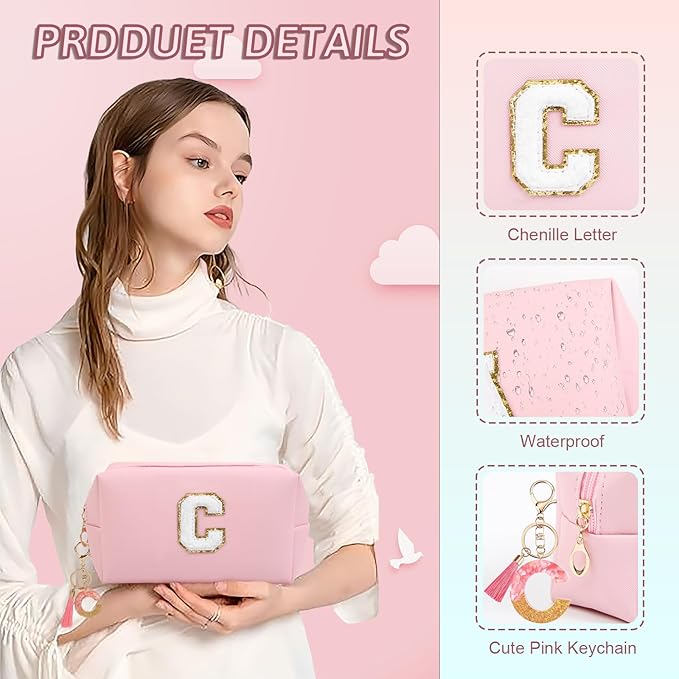 Birthday Gifts for Women Her,Travel Cute Makeup Bag,Large Capacity Cosmetic Bags for Women Makeup Pouch PU Leather Waterproof Cosmetic Bag (C, Pink)