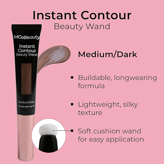 MCoBeauty Instant Contour Beauty Wand, Medium/Dark, Sculpt & Define for a Natural Contour, Vegan, Cruelty Free Cosmetics