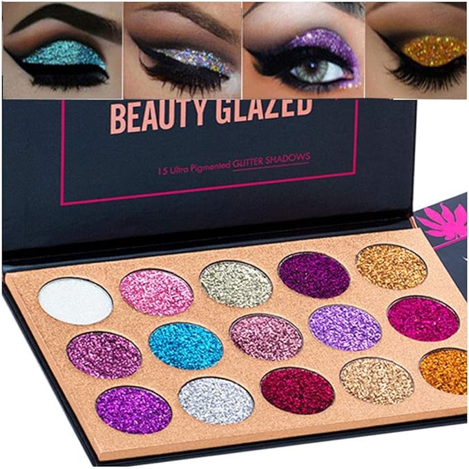BestLand 15 Colors Glitter Eyeshadow Palette Shimmer Ultra Pigmented Makeup Eye Shadow Powder Long Lasting Waterproof Holiday Party Makeup (Colors A)