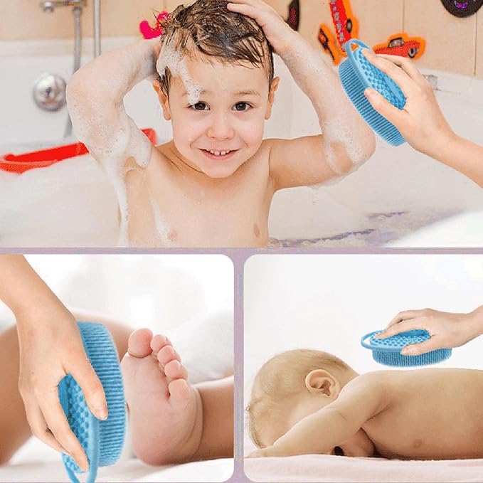 1 Pcs Silicone Bath Brush, Dual-Sided Massage Shower Brush, Suitable for Scrubbing, Suit for Kids & Adults, Household Soft Silicone Bathing Tool, Gentle & Non-Irritating (Black)