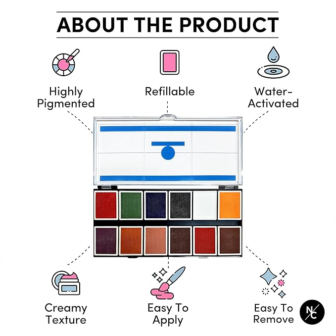 FX 12-Color Palette - Water-Activated Face & Body Paint for SFX, Theater, Cosplay - High-Pigment, Blendable SFX Makeup, Easy-to-Use for Film & TV