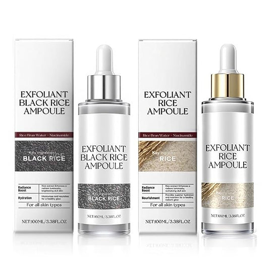 2PCS Rice Exfoliating Ampoule Set, 2025 Upgrade Black & White Rice Peeling Duo for Glowing Skin | Gentle Exfoliant + Pore Minimizing Serum + Deep Hydration & Hyaluronic Acid