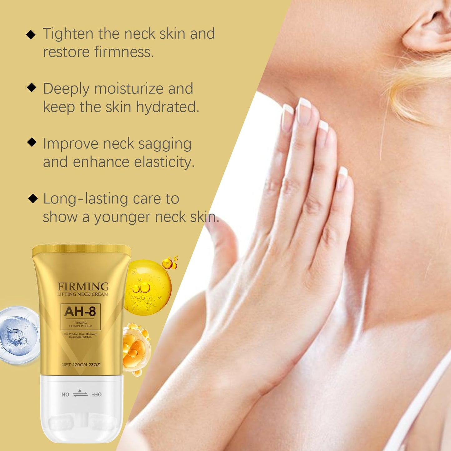 AH-8 Firming Neck Cream for Crepey Skin Body Care Comfort, 2025 New Upgrade Lifting Neck Firming Cream with Roller, Reduces Wrinkles Fine Lines, Moisturizing, Tightening Skin Care Skin Repair