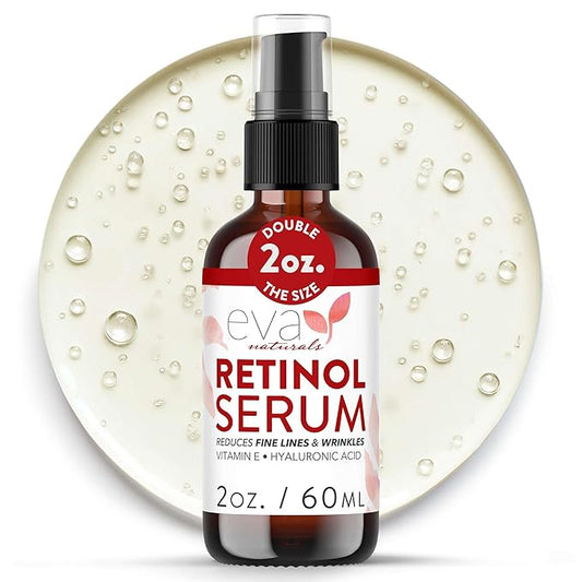 Eva Naturals Retinol Serum for Face – Anti Aging Night Serum with Hyaluronic Acid, Vitamin E, Witch Hazel, Aloe – Wrinkle Moisturizer, Dark Spot Corrector, Acne Scar Treatment, Skin Brightening – 2oz