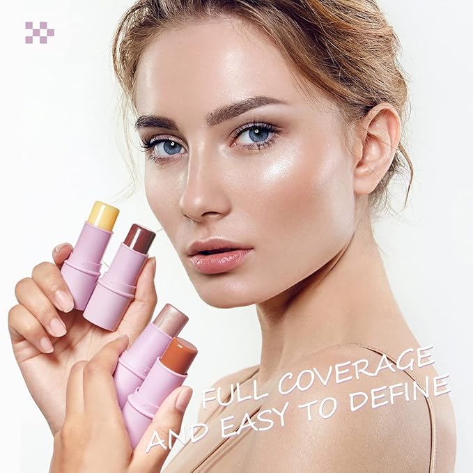 4Pcs Cream Blush Contour Highlighter Bronzer Moisturizer Stick Makeup Set #T Blush Glow5