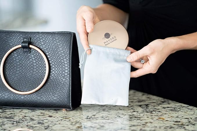 Magnifying Compact Mirror for Purses, 1x/10x Magnification – Double Sided Travel Makeup Mirror, 4 Inch Small Pocket or Purse Mirror. Distortion Free Folding Portable Compact Mirrors (Champagne Gold)