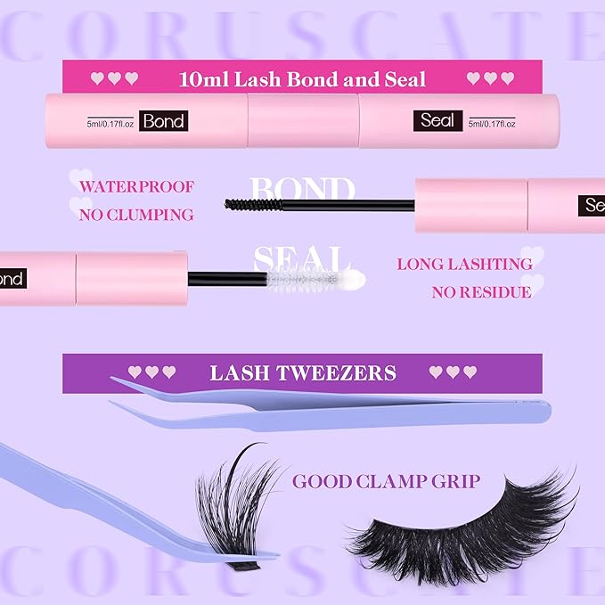 Lash Clusters Kit with Spikes Lashes Extension Kit Volume DIY Fairy Eyelashes Clusters 10-16mm Cluster Eyelash Extensions Thick Individual Lashes Spiky with Cluster Glue Lashes Kit by CORUSCATE