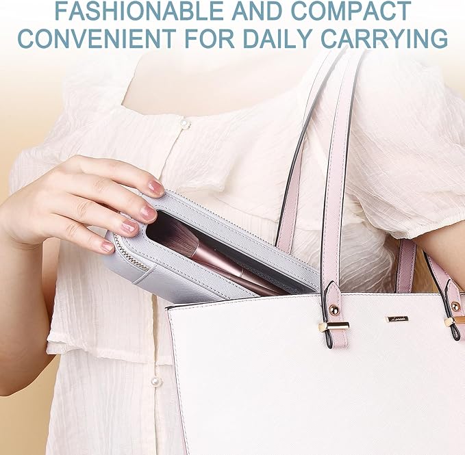 Makeup Brush Case Clear Travel Cosmetic & Toiletry Bag Slim Makeup Bag with Zipper Small Purse Organizer Car Essential Bag for Women (Gray, SLIM-3)