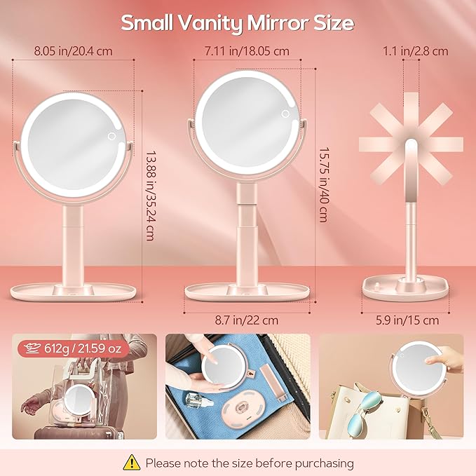 B Beauty Planet Makeup Mirror with Lights, Lighted Magnifying Mirror 20X with 3 Lighting and Adjustable Brightness, 2-Sided Height Adjustable Vanity Mirror for Bathroom, Gifts for Women Pink