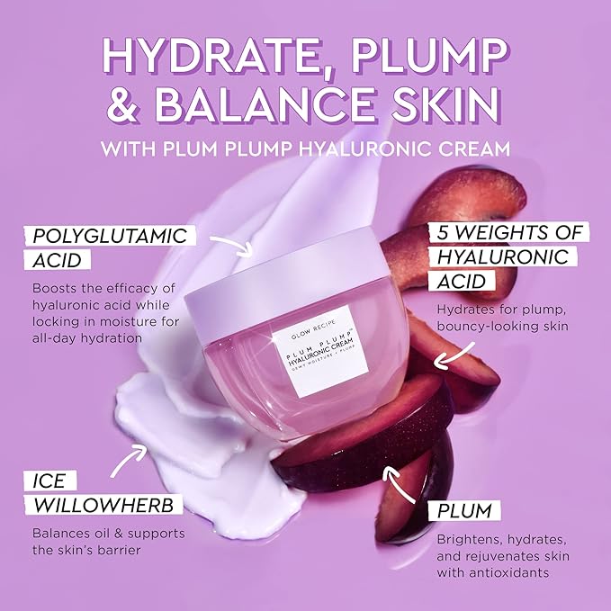 Glow Recipe Plum Plump Hyaluronic Acid Face Cream, Refill - Hydrating, Firming & Plumping Facial Moisturizer for Women & Men - Korean Skin Care with Polyglutamic Peptides for Dry Skin Wrinkles (50ml)