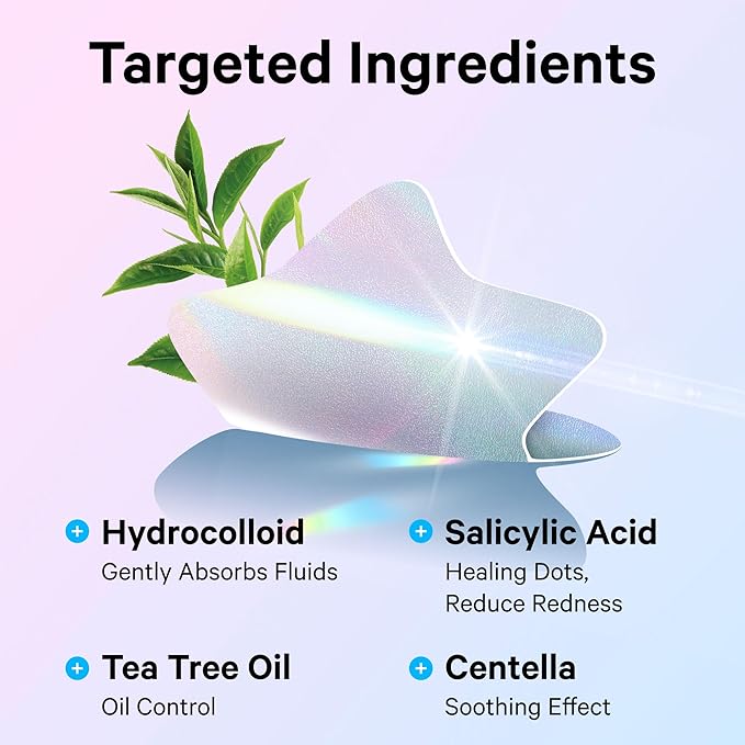 Sosky Hologram Pimple Patches for Face, Hydrocolloid Acne Patches with Salicylic Acid, Cute Star Zit Stickers,Colorful Blemish Covers,48 Count Blue Pink Heart Moon Butterfly Flower