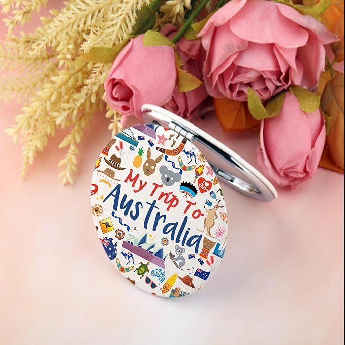 BEKECH Australia Travel Gifts My Trip to Australia Travel Makeup Mirror Australia Lover Gift Australia Vacation Pocket Mirror
