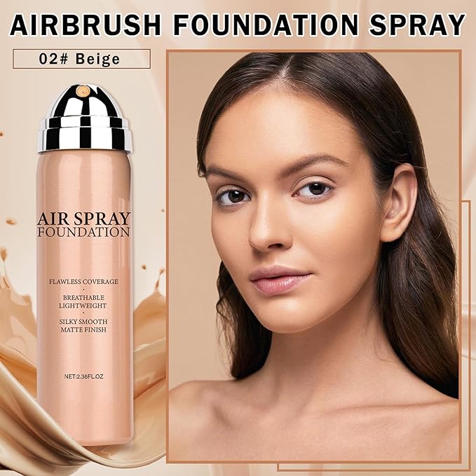 Air Brush Makeup Foundation,Flawless Airbrush Foundation for Older Women,Teenagers,Middle-aged and Mature Skin,Buildable Coverage with Anti-aging Formula for Smooth Radiant Skin (02 Beige)