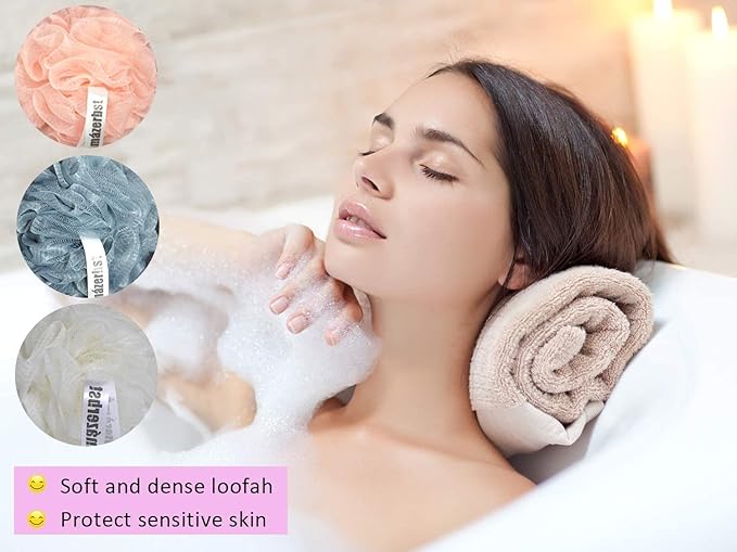 Amazerbst 6 Pack Bath Sponges Mesh Balls Shower Loofahs Wash Back Body Cleaning Scrubber Exfoliator Loofah Sponge Bathing Accessories Women Men