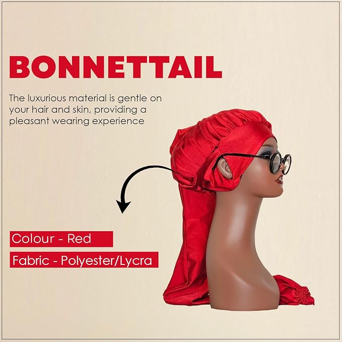 Bonnetail for Women, Long Bonnet for Ponytails, Hair Care, Bonnetail for Sleeping with Ear Slots