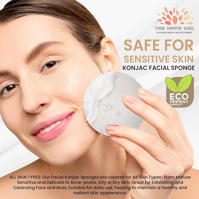 This Hippie Girl | Konjac Exfoliating Organic Facial Sponge | Plant Based Gentle Exfoliating Face Scrubbie | Safe for Sensitive Skin | Simply White (White)