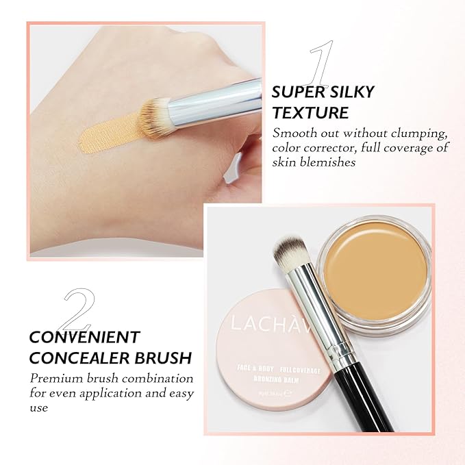2PCS Concealer Kit with Brush - Full Coverage, Waterproof Cream Makeup Concealer for Under Eye Dark Circles, Acne, Blemish, Pores and Spots (#03+#04)