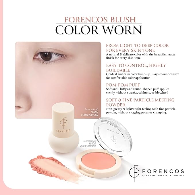 Forencos Matte Blush Set (Puff Included), Long Lasting Korean Blush Power, Zero Sebum Shine, Flawless Finish, Easy Blending, Lightweight & No Cakey Residue (FLOUR CORAL)