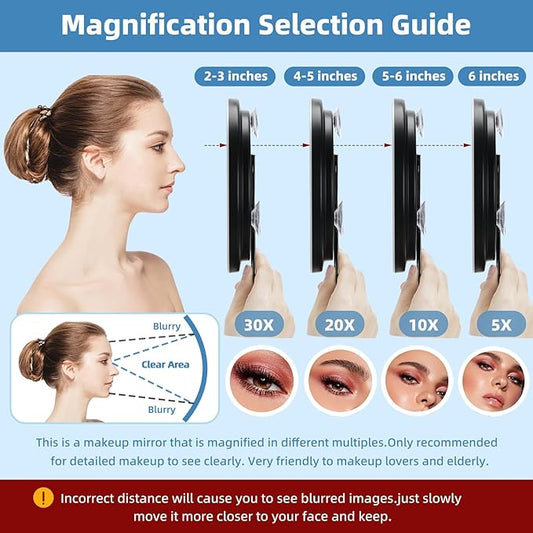 6" 30X Magnifying Mirror with Light Suction Cup,Led Close up Mirror for Checking Pores with 360° Stand,3 Color Lighted Personal Mirror 30X,30 Times High Magnification Concave Mirrors