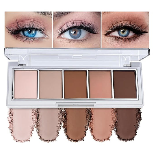5 Colors Mini Neutral Naked Eyeshadow Palette for Brown Eyes,Nude Brown & Taupe Natural Eye Shadow Palette Makeup,Velvety Matte Finish,Travel Size,Highly Pigmented Long Lasting Waterproof.(02#)