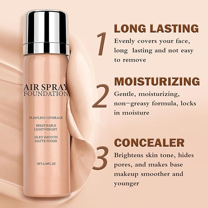 Airbrush Flawless Setting spray,Hydrating Full Coverage Foundation for Smooth Radiant Finish,Breathable Blendable,Lightweight Silky Foundation Makeup for Mature Skin(04 Porcelain)