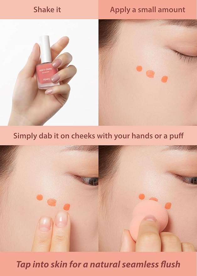 A'PIEU Juicy-Pang Water Blusher [CR02] (0.31 fl oz) - Dewy-Liquid Cheek Color with Fruity Tint and Soft Blendable Texture. Fruit Extract Blend, Rose Flower Water.