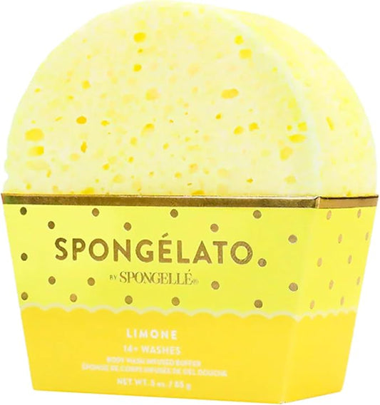 Spongelato Loofah Exfoliating Body Scrubber by Spongelle | Infused with Body Wash | Bath & Shower Loofah for Women | 14+ uses | Limone (Lemon) Gelato Inspired