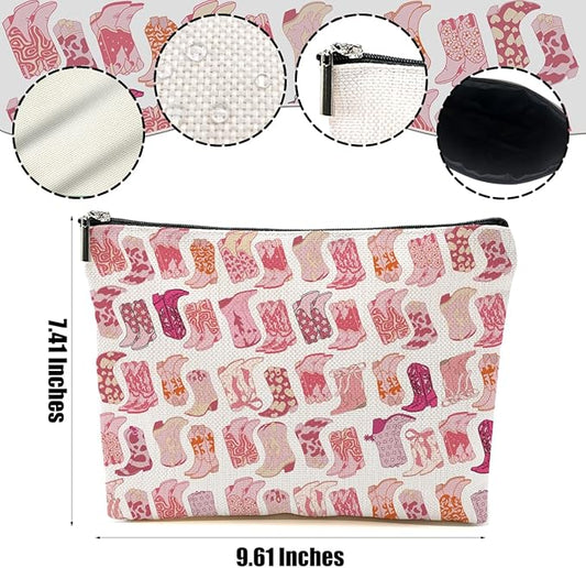 2pcs Western Makeup Bag Western Gifts for Women Cosmetic Bag Cowgirl Gifts for Women, Girls Sister, Pink Boots Cowboy Boots Gift Christmas Birthday Gift, Cowgirl Stuff
