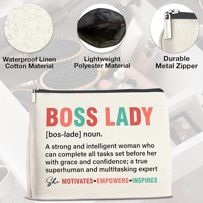 Boss Lady Gifts for Women - Female Boss Lady Makeup Bag with Zipper Closure