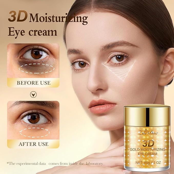 Gold Moisturizing Eye Cream, Hydrating Under Eye with Hyaluronic Acid, Glycerin, Delicate Eye Skin Increase Skin Elasticity for All Skin Types, 2oz